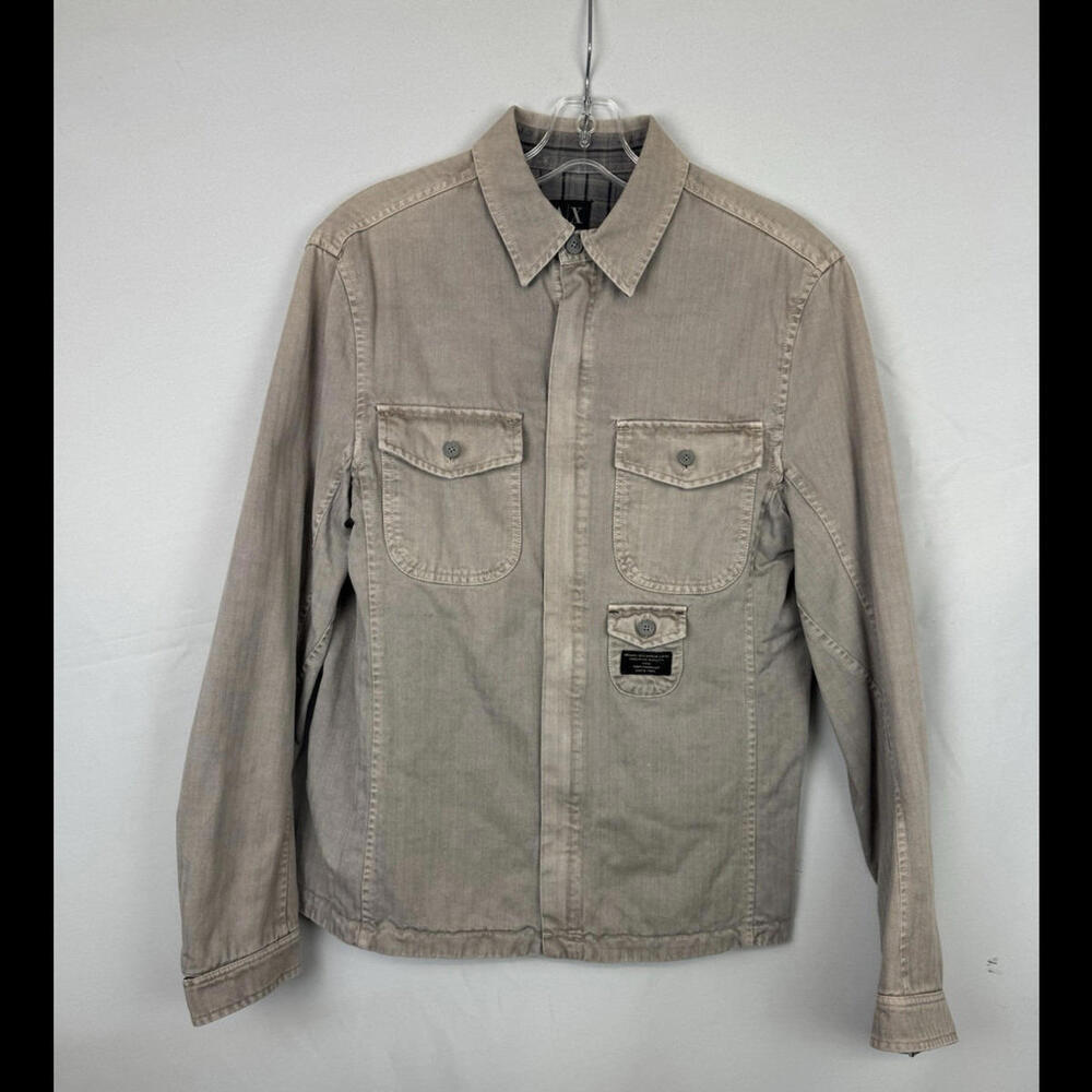 Armani Exchange Reversible Jacket Cotton Brown Gray Plaid Size S
